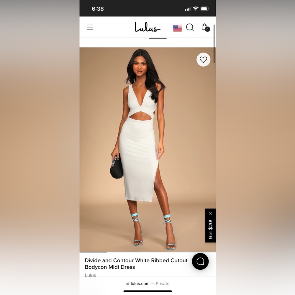 Lulu’s white cutout bodycon ribbed dress in size medium